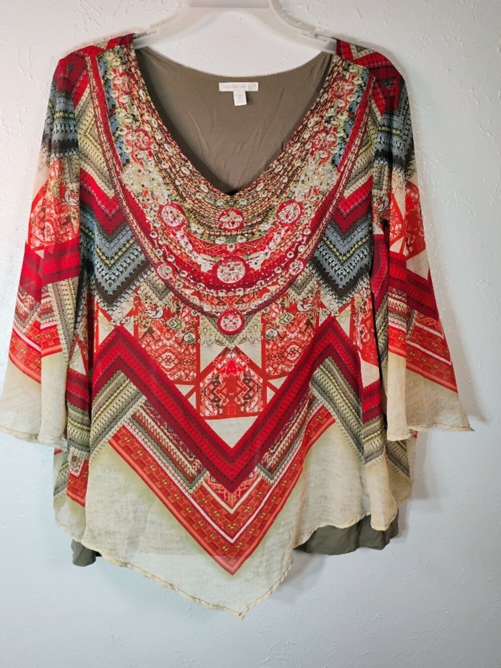 Westport 1962 Women's Boho Embellished Poncho Blouse – Size 3X